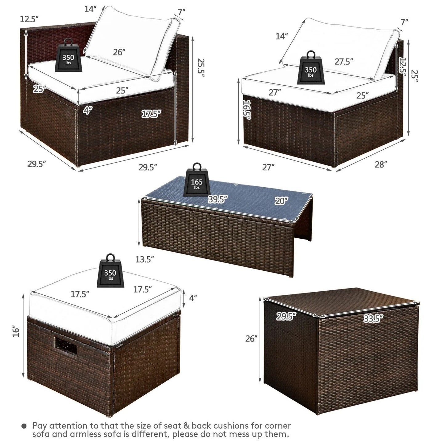 Patiojoy 8PCS Patio Rattan Furniture Set Space-Saving Storage Cushion Grey