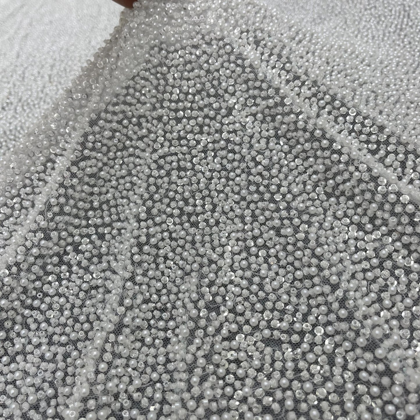 High-Density Pearl Beads Sequins Embroidery Wedding Dress Lace Fabrics Women's Clothing Accessories