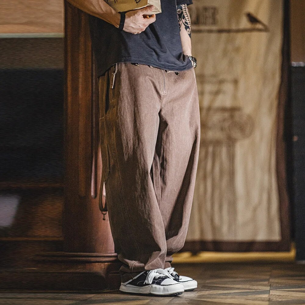 Maden Vintage Large Pockets Navy Deck Overalls Men's Straight Loose Workwear Pants Uncle Fu Amekaji Adjustable Straps Jumpsuit