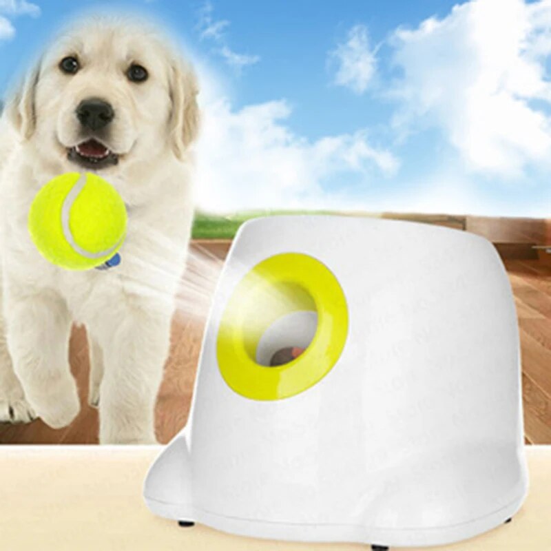 Dog Pet Toys Tennis Launcher Automatic Throwing Machine Pet Ball Throw Device 3/6/9m Section Emission with 3 Balls Dog Training