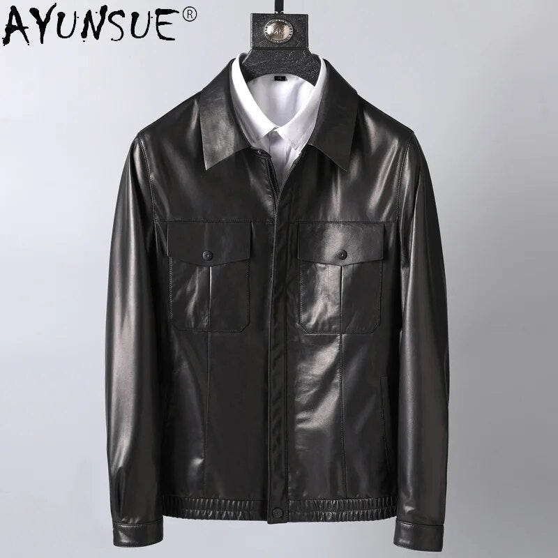 Men Jacket Short Men's Clothing 2024 Mens Genuine Sheepskin Leather Jackets Casual Korean Clothes Ropa Hombre LXR452