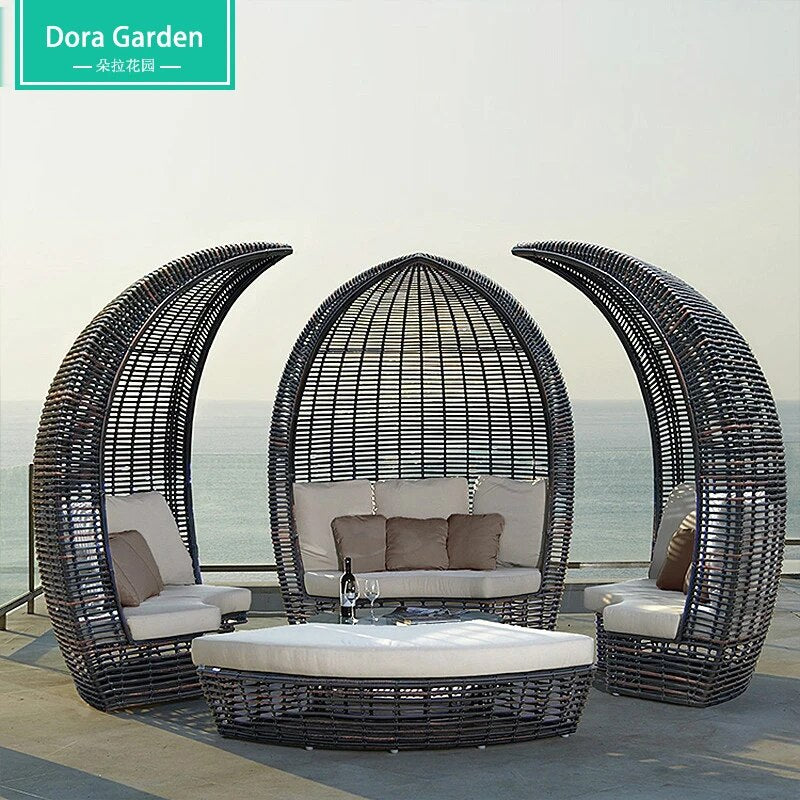 Customized Nordic household creative personality birdcage club hotel open-air sea view room split lotus leisure rattan bed