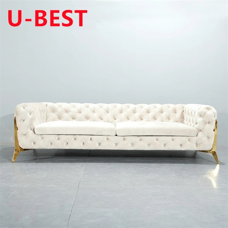 U-BEST Home Furniture Modern Design Luxury Sectional Fabric Tufted Velvet Chesterfield Couch Living Room Sheila Sofa Set 4 seat