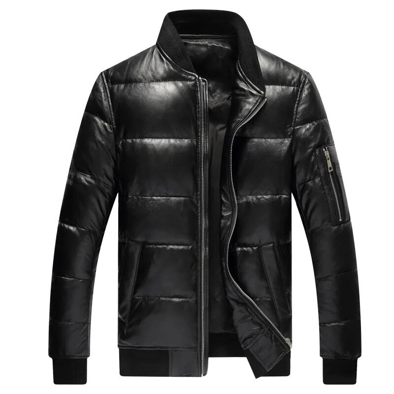 Genuine Leather Jackets Men Natural Sheepskin Down Jacket Men's Padded Baseball Collar Winter Coats 2024 New Jaqueta FCY