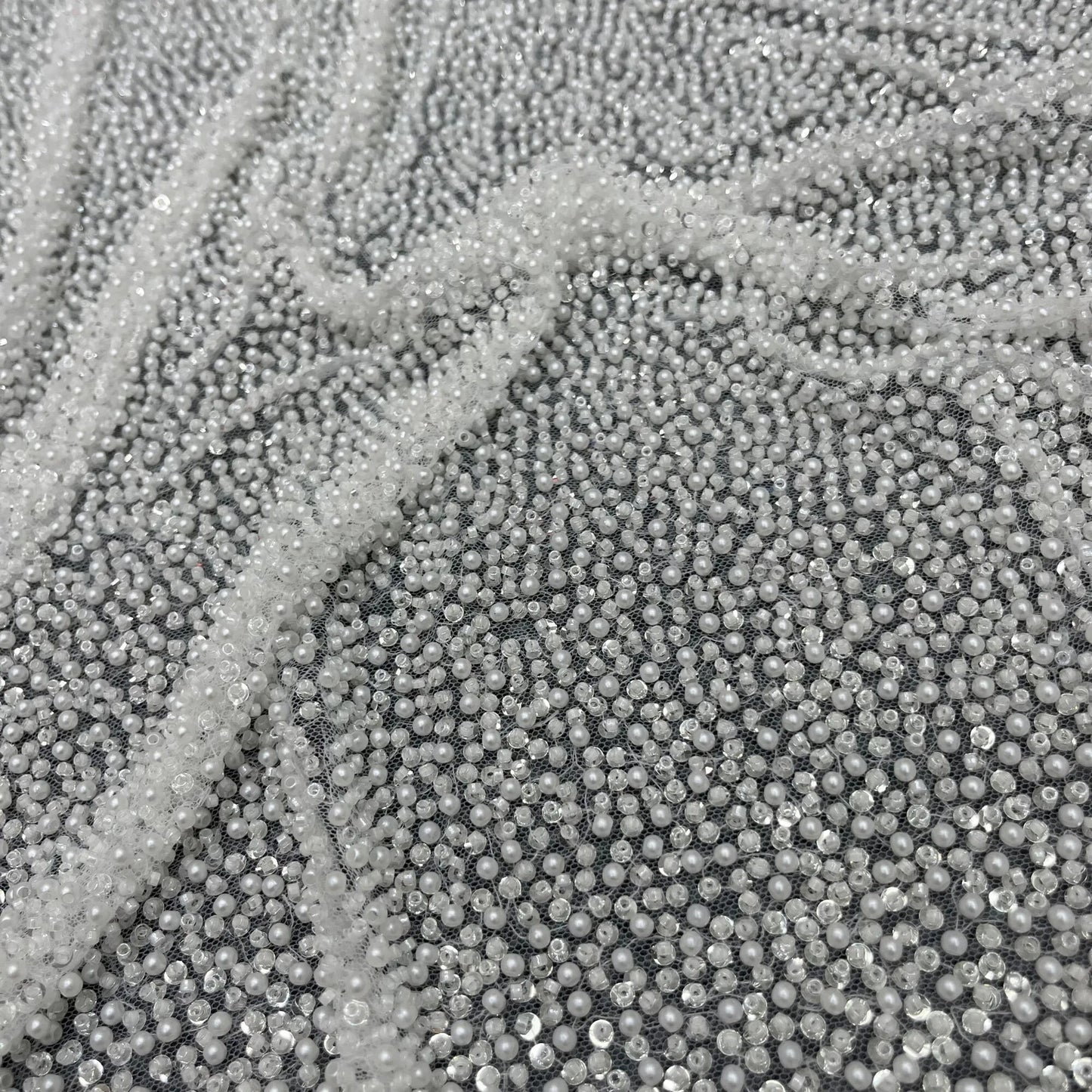 High-Density Pearl Beads Sequins Embroidery Wedding Dress Lace Fabrics Women's Clothing Accessories