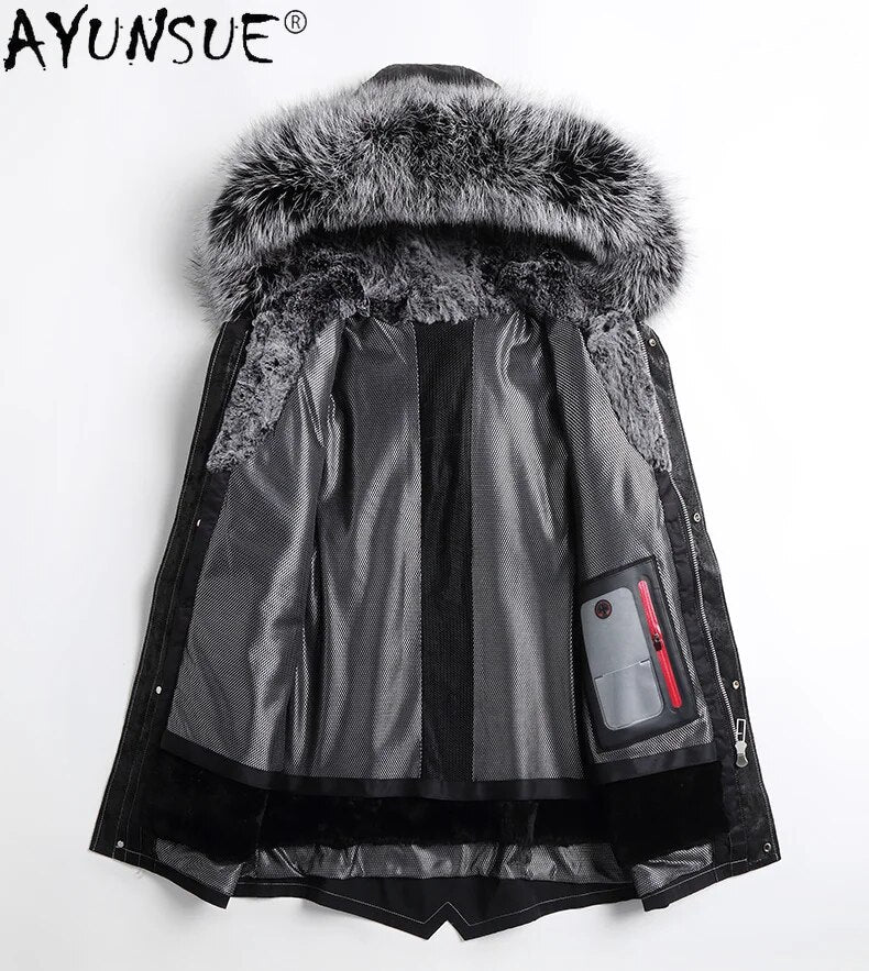 Men Jacket Winter Men's Clothing 5XL sheepskin genuine leather Real Rex Rabbit Fur Coat Male Hooded Parkas Ropa LXR490