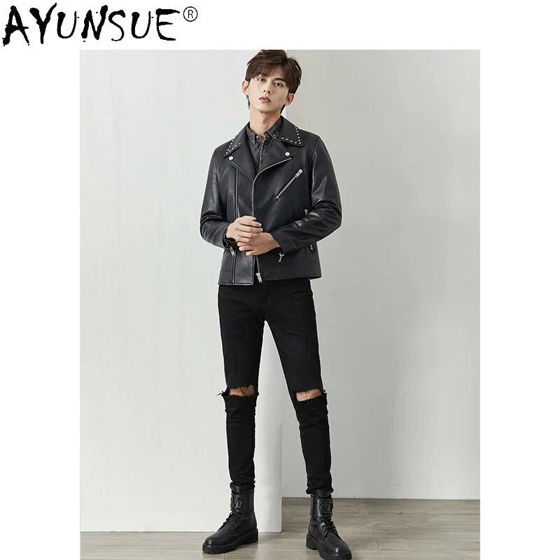 Men Clothing 2024 Autumn Genuine Leather Jacket Men's Clothes Sheepskin Coat Male Motorcycle Man Jackets Chaqueta LXR551