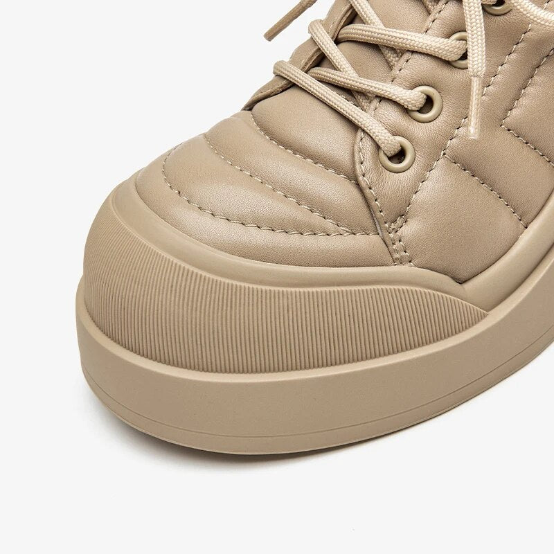 BEAUTODAY Casual Shoes Women Genuine Calfskin Solid Color Round Toe Lace-up Soft 2023 Ladies Trendy Sneakers Handmade 25503