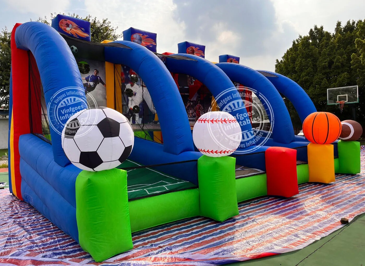 Inflatable Soccer Dart & Basketball Hoop & Baseball & Football Interactive 4-in-1 Multi Sports Play Throwing Game