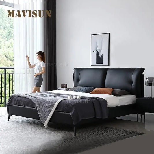 Nordic Modern Leather Bed 2 People For Bedroom Furniture Sets Bad Solid Wood Frame Home Furniture