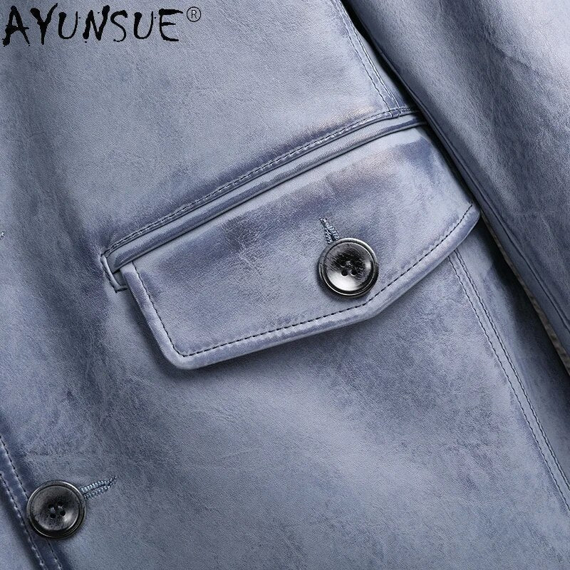 Men Clothing Genuine Cowhide Leather Jacket Mens 2024 Men's Autumn Coat Blue Jackets Chaquetas Hombre LXR1022