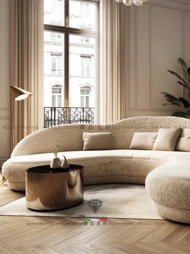 Cream Wind Beauty Salon Creative Sofa French Cream Wind Furniture House Quiet Wind Sofa Lamb Velvet Arc Sofa