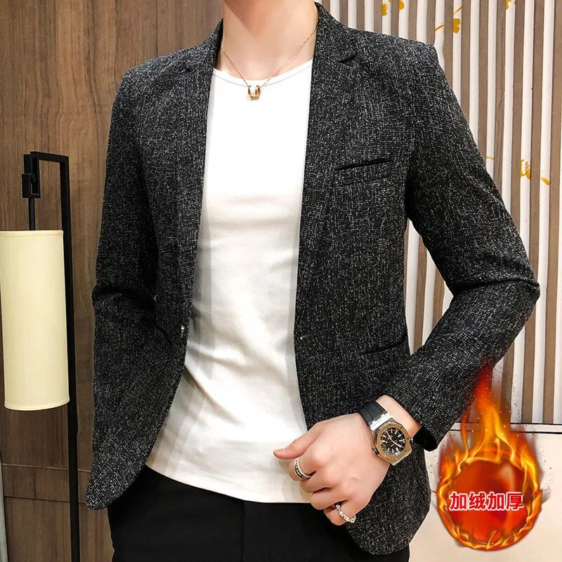 Spring Autumn Blazers Men Fashion Slim Solid Color Single Breasted Coat Casual Business Handsome Suits Brand Men's Blazers Tops - KAISERINC