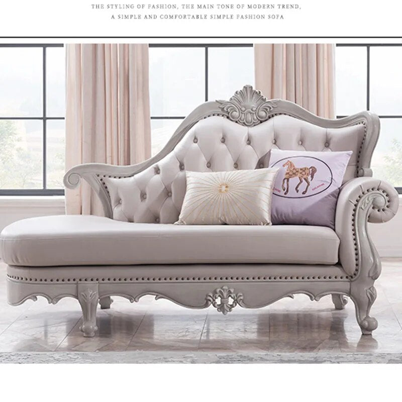 American Solid Wood Left Chaise Longue Combination Sofa Small Apartment European Modern Simple Chair Sleeper Bed Furniture