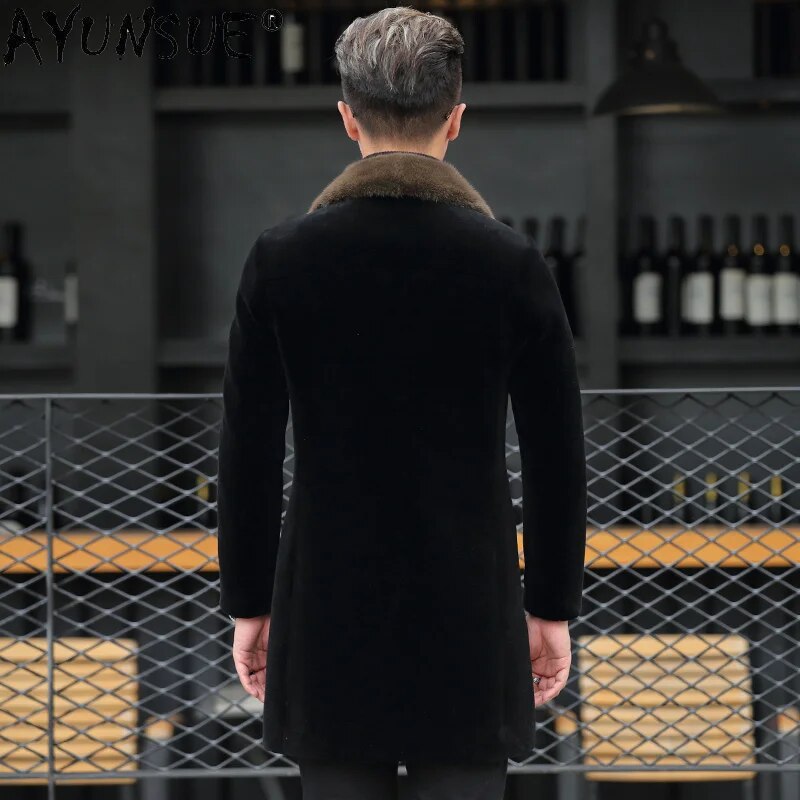 Men Jacket 2024 Men's Clothing Thick Real Mink Fur Collar Coat 100% Wool Coats Male 90% Duck Down Jackets Ropa LXR764