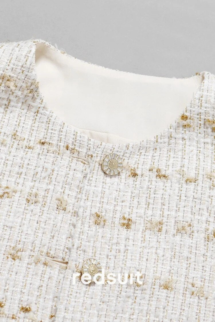 Redsuit New Design Versatile Gold Thread Tweed Short Sleeve Fragrant Coat Shorts Thin Set Summer