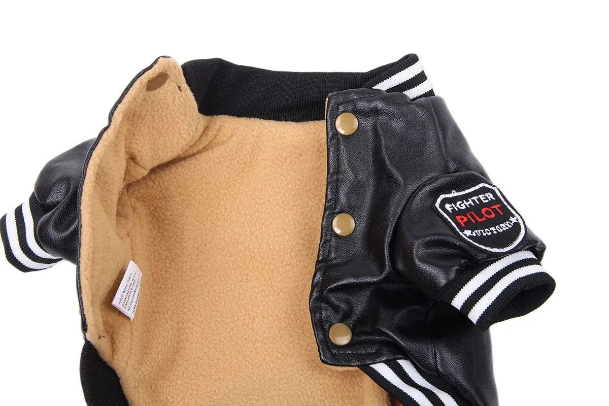 Winter Dog Coat Jacket Faux Leather Fleece Teddy Warm Pet Puppy Clothing Apparel - KAISERINC