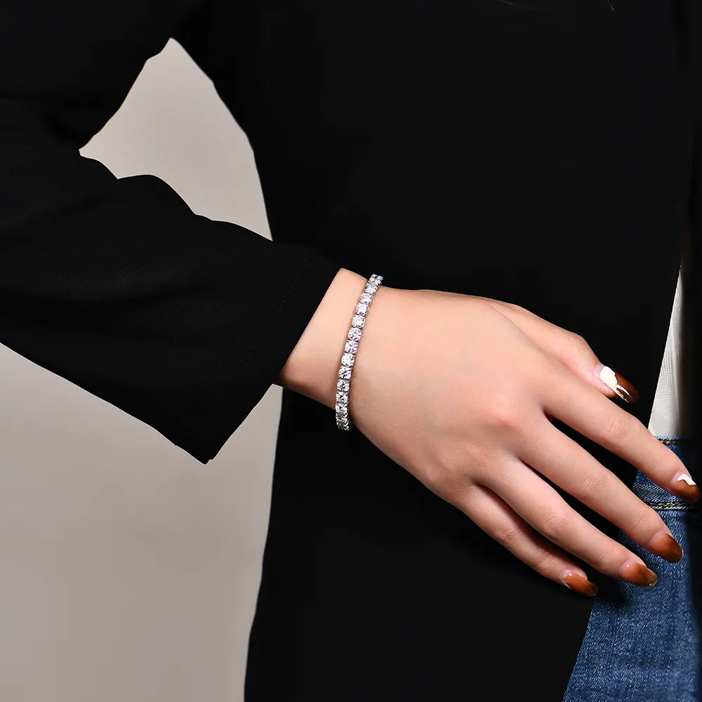 ATTAGEMS Solid 925 Sterling Silver Moissanite Tennis Bracelets for Women Round 3.5mm Charm Bracelet for Engagement Party Gifts