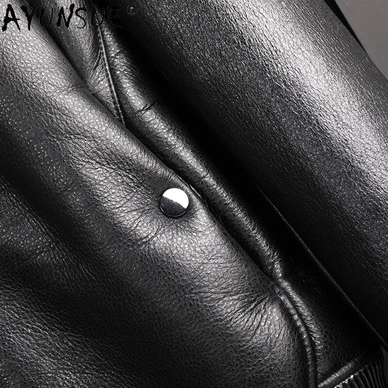 2024 genuine sheep shearling leather jacket men clothing winter jackets men's motorcycle parka ropa de hombre LXR1001