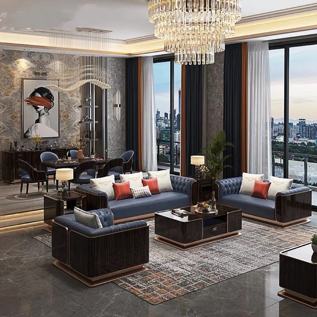 Light luxury sofa set furniture frosted leather modern living room U-shaped sky blue sofa