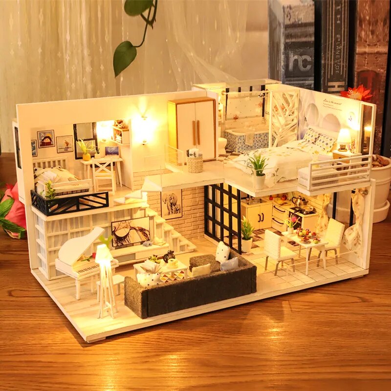 CUTEBEE DIY Dollhouse Wooden Doll Houses Miniature Doll House Furniture Kit Casa Music Led Toys for Children Birthday Gift M21