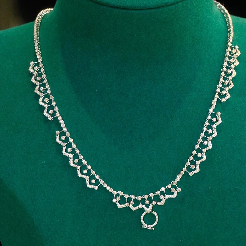 Aazuo 18K White Gold Tennis Necklace For Woman&Lady Glamorous Elegant Sparkling Diamonds 4.6ct Luxury High Class Banquet