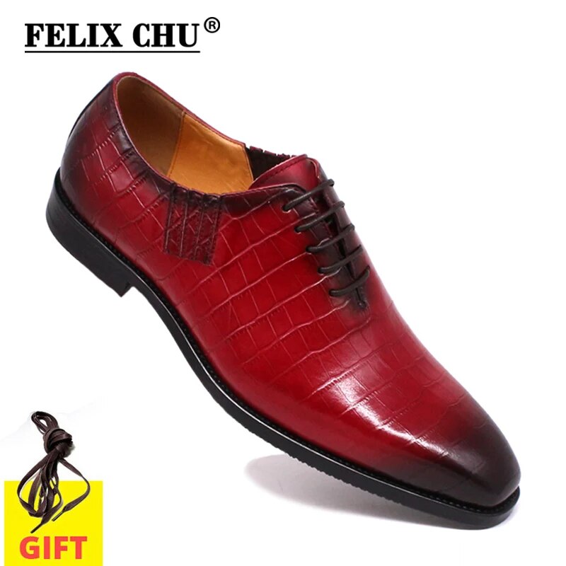 Luxury Mens Oxford Dress Shoes Genuine Leather Alligator Print Men's Shoes Handmade Lace Up Whole Cut Formal Wedding Suit Shoes