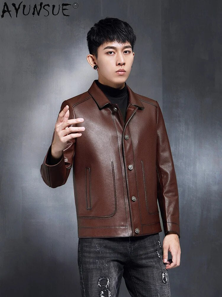 2024 Men's Clothing New Genuine Cowhide Leather Jacket Men Motorcycle Coat 90% Duck Down Jackets Hommes Veste LXR763