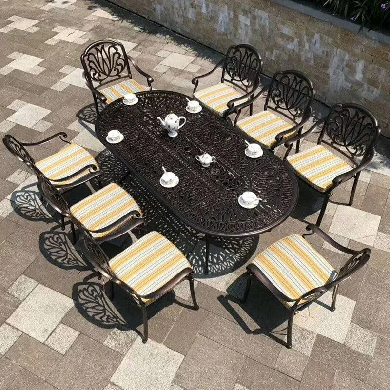 set of  9pcs outdoor furniture dining set solid aluminum oval table chairs backyard sets garden furniture set antrust waterproof