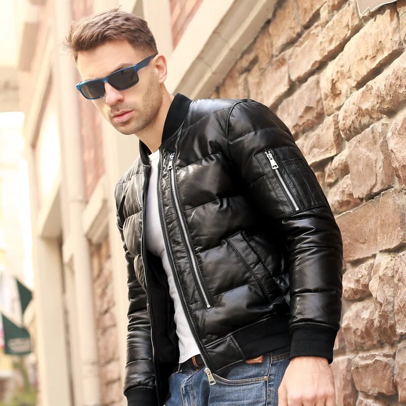 Genuine Leather Jackets Men Natural Sheepskin Down Jacket Men's Padded Baseball Collar Winter Coats 2024 New Jaqueta FCY