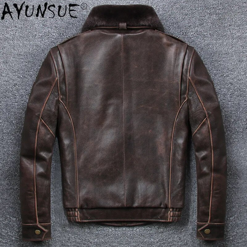 Real Cowhide Leather Jacket Men Retro Coat Motorcycle Men's Clothing Winter Clothes Mens Jackets Hommes Veste LXR679