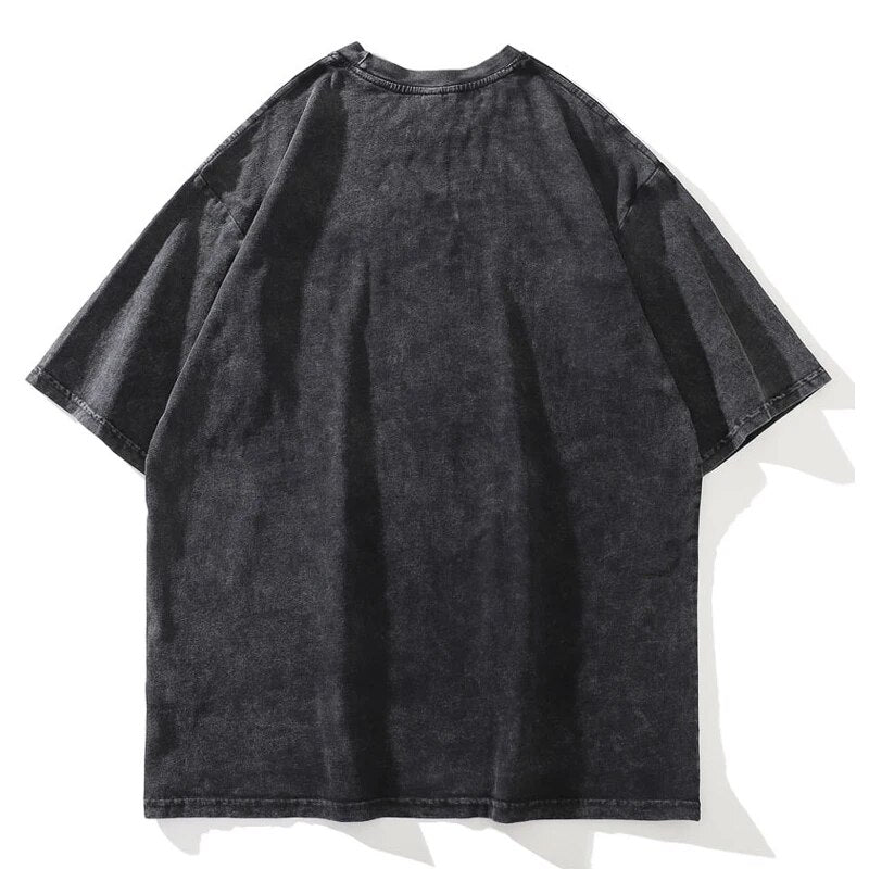 Aelfric Eden Distressed Oversize Tshirt Streetwear Hip Hop Vintage Skeleton Skull Print Punk T-Shirt Harajuku Casual Tee Shirts