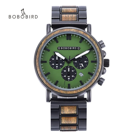 BOBO BIRD Wooden Watch Men Stopwatch Chronograph Luxury Stylish Show Date Wood Quartz Wristwatch Male Timepieces In Gift Box OEM