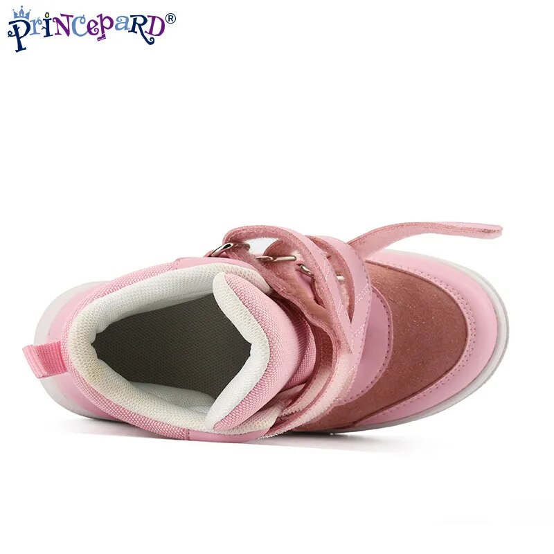 Princepard Ankle Boots for Girls Boys Orthopedic Children's Sneakers with Arch Support Insoles Pink Grey Leather Kids Shoes