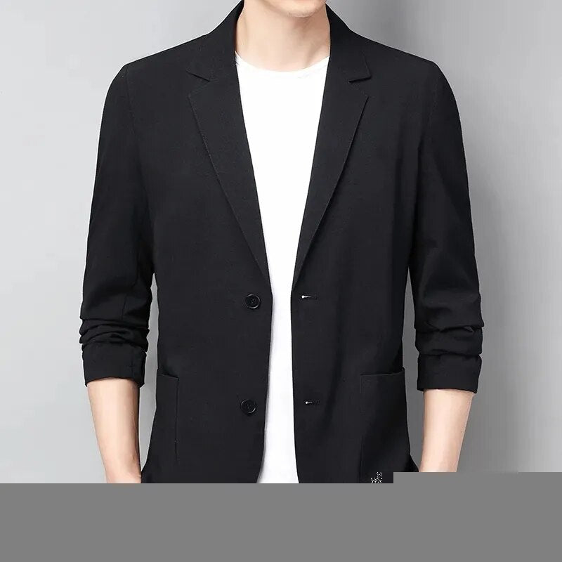 Men's Cotton Linen Suit Jacket Spring Summer Loose Casual Gray Blazers Male Long Sleeve Business Black Coat Terno Masculino - KAISERINC