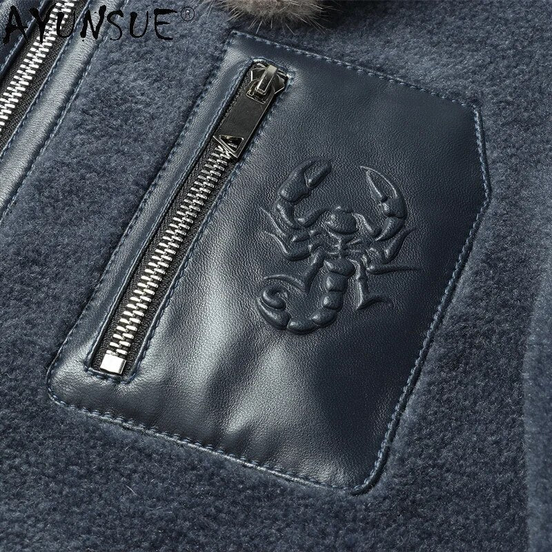 Men's Clothing Winter Jacket Men Fur Coat Real Sheep Shearing Jackets 100% Mink Collar Parkas Erkekler Ceket LXR559