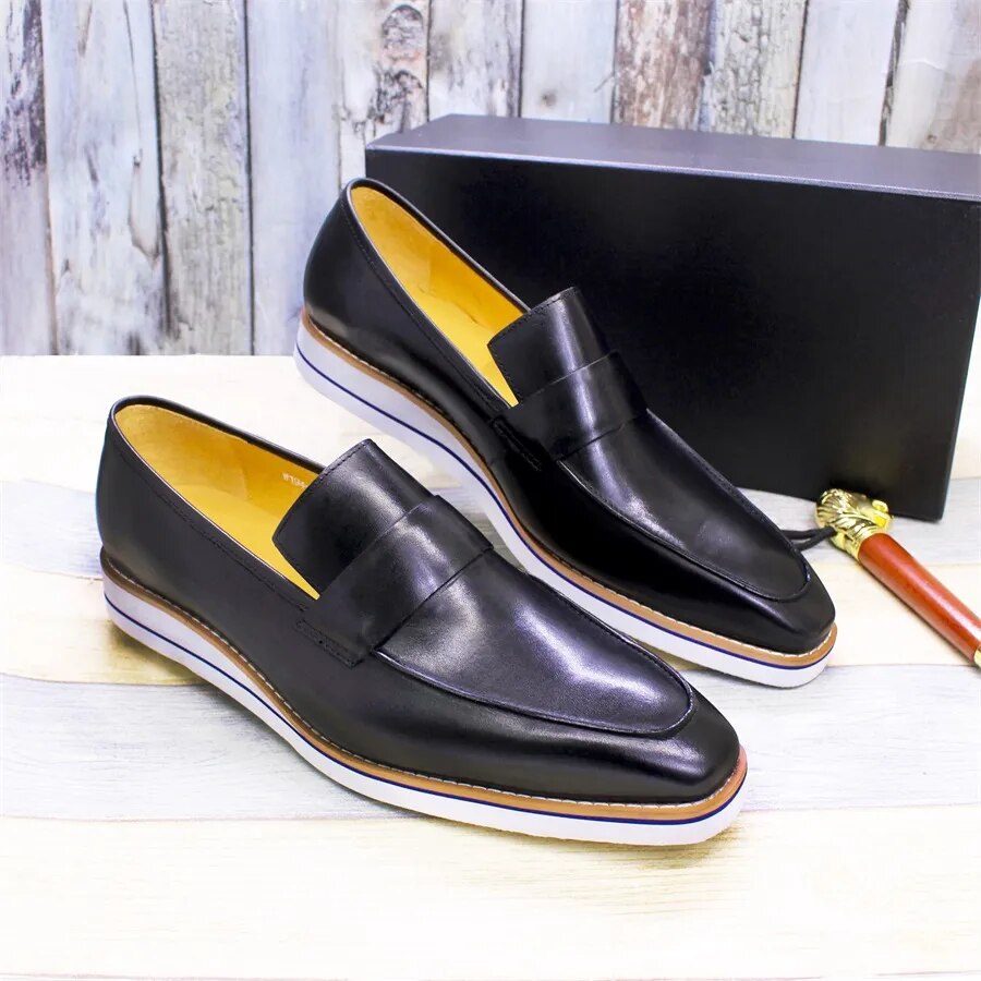 High Quality Leather Casual Shoes Flat Light Comfortable Men's Shoes Pointed Toe Handmade Loafers Office Banquet Men's Shoes