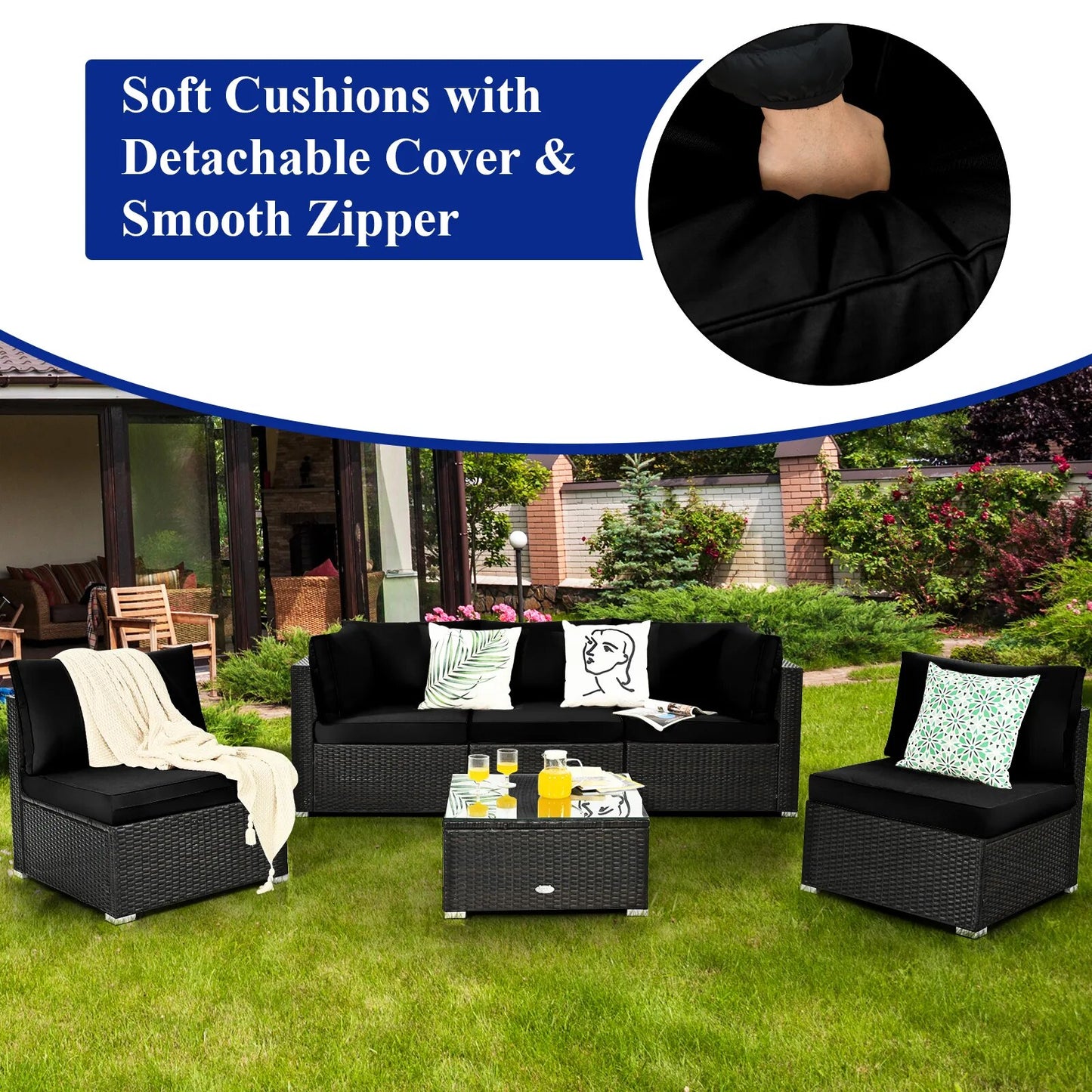 Patiojoy 6PCS Patio Rattan Furniture Set Cushioned Sofa Coffee Table Garden HW67937