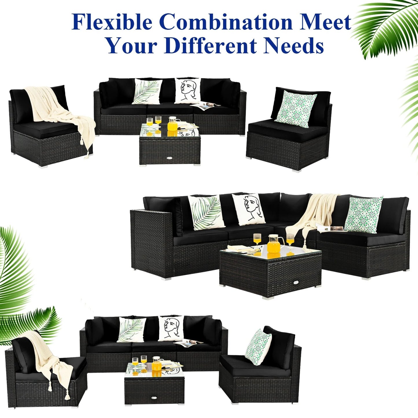 Patiojoy 6PCS Patio Rattan Furniture Set Cushioned Sofa Coffee Table Garden HW67937