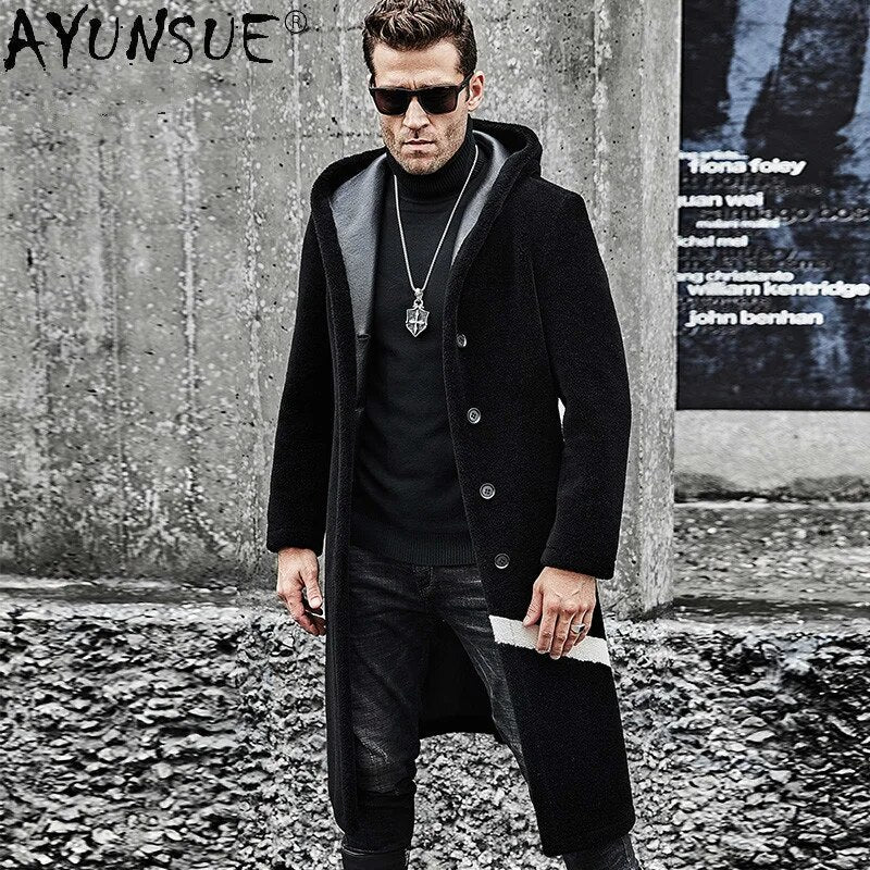 Winter Coat Men's Fake Leather Jacket Men Clothing 100% Wool Windbreaker Double Side Coats Hommes Veste LXR547