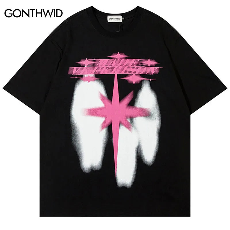 Men Punk Tshirt Hip Hop Shadow Graphic Print Gothic Streetwear T Shirt Harajuku Fashion Loose Tee Shirts 2023 Casual Cotton Top
