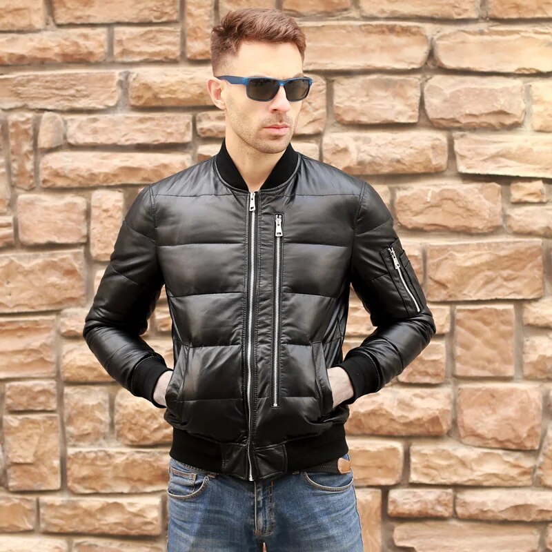 Genuine Leather Jackets Men Natural Sheepskin Down Jacket Men's Padded Baseball Collar Winter Coats 2024 New Jaqueta FCY