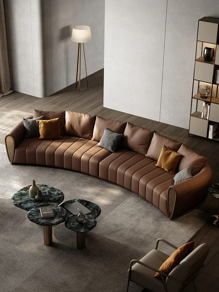 Sofa living room modern luxury 2021 new villa high-end luxury four-person arc Italian minimalist leather sofa
