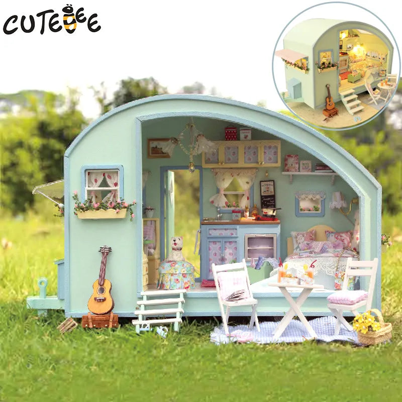 Cutebee DIY Doll House Wooden Doll Houses Miniature Dollhouse Furniture Kit Toys for Children Gift Time Travel Doll Houses
