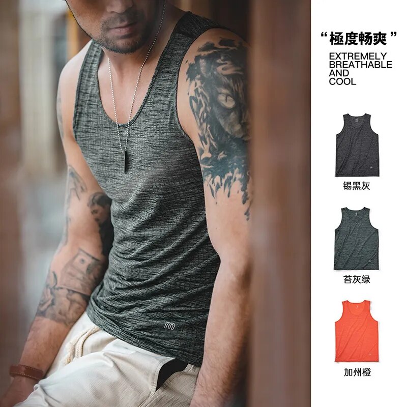 Maden Breathable Cool Workout Tank Tops for Men Gym Muscle Undershirts Bodybuilding Sleeveless T Shirt Plain Sportswear Tee