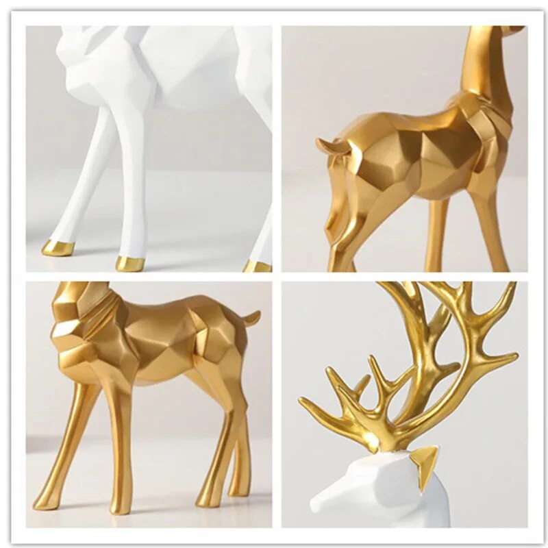 Home Decor Resin Deer Head Figurine Statue Nordic Crafts Figurines Sculpture Creative Gifts Modern Home Decoration Art Ornament