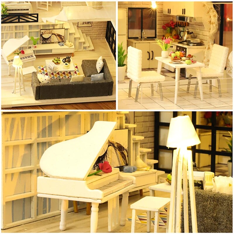 CUTEBEE DIY Dollhouse Wooden Doll Houses Miniature Doll House Furniture Kit Casa Music Led Toys for Children Birthday Gift M21