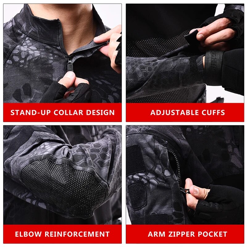 HAN WILD Men's Outdoor Hunting Tactical Shirts Air Soft Combat Tee Shirts Breathable Army Military Shirts Gray Hunting T-shirt