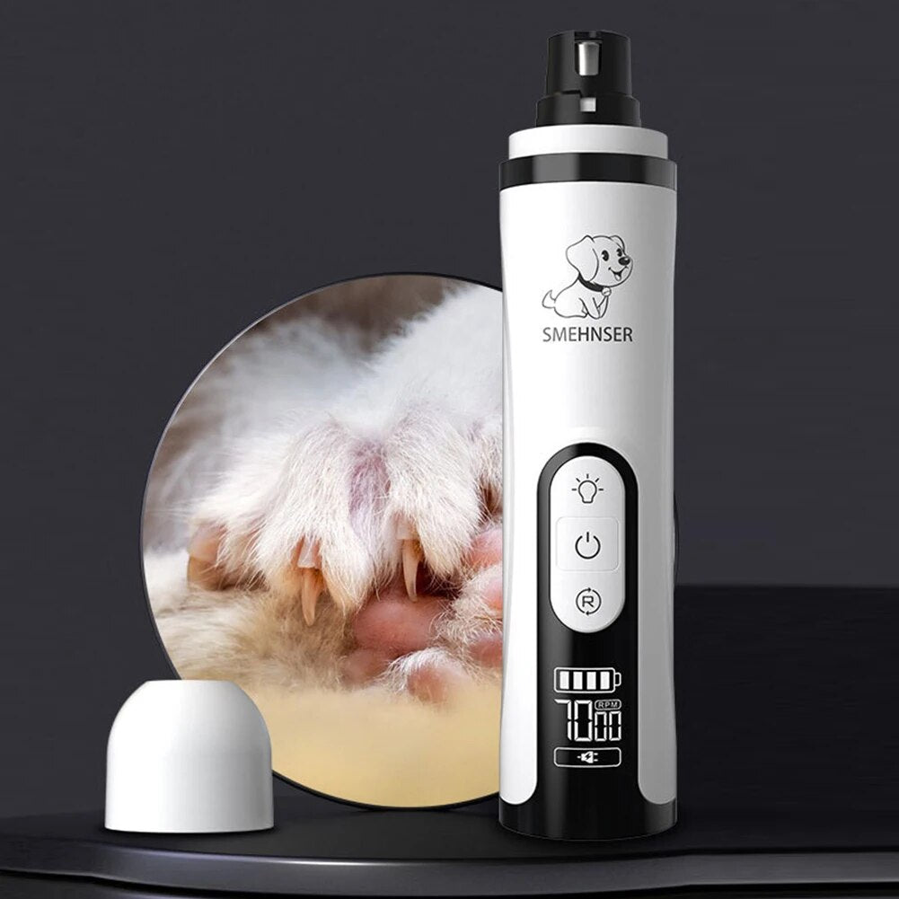 Battery Operated LED Light Pet Nail Grinder Portable Paw Trimming Grooming Tool 3 Speeds Rechargeable Dog Cat ABS LCD Display