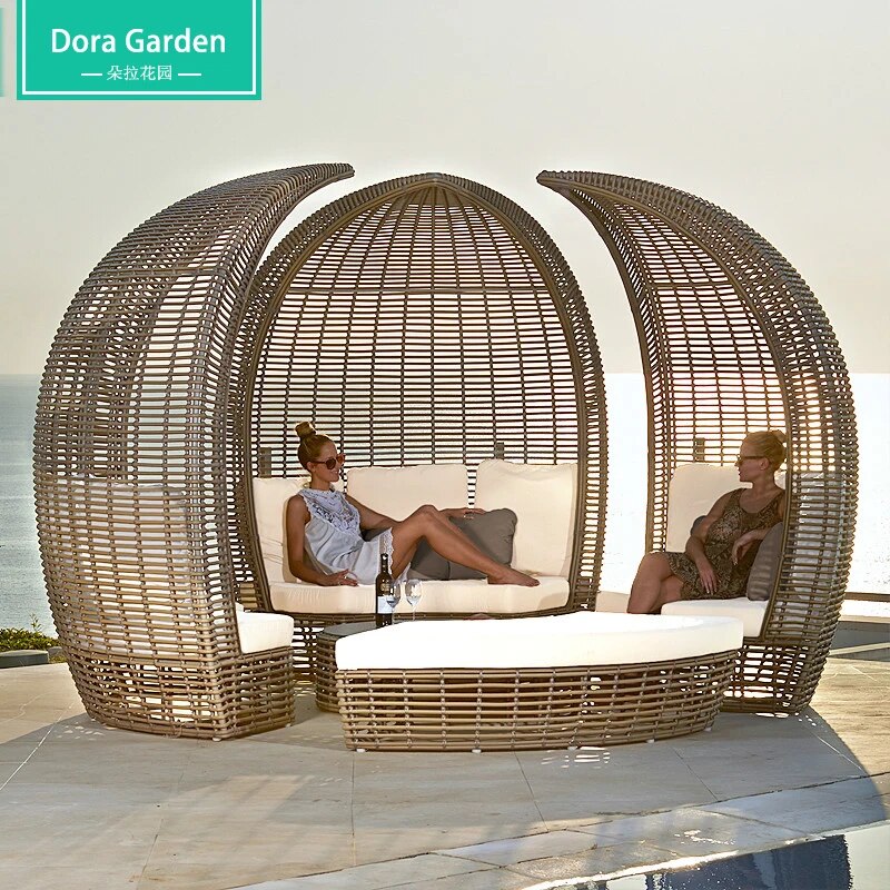 Customized Nordic household creative personality birdcage club hotel open-air sea view room split lotus leisure rattan bed